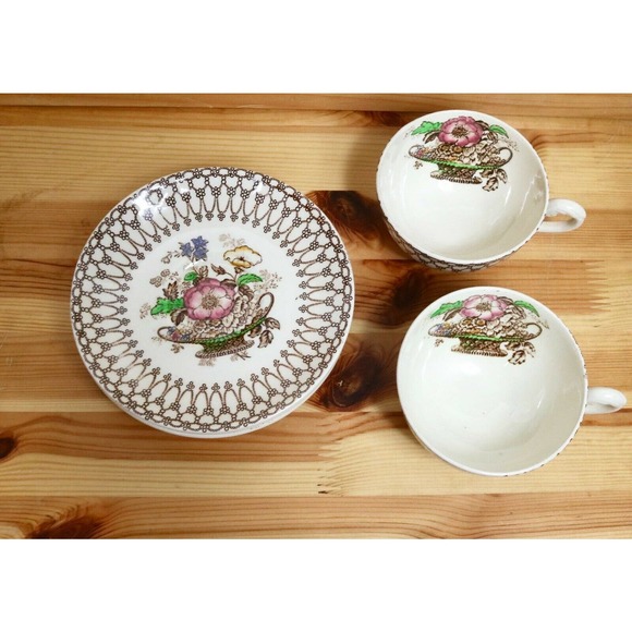 Myott Son & Co England “Bonnie Dundee” Rose Cups & Saucers Set of 6 Collectible - Picture 2 of 5